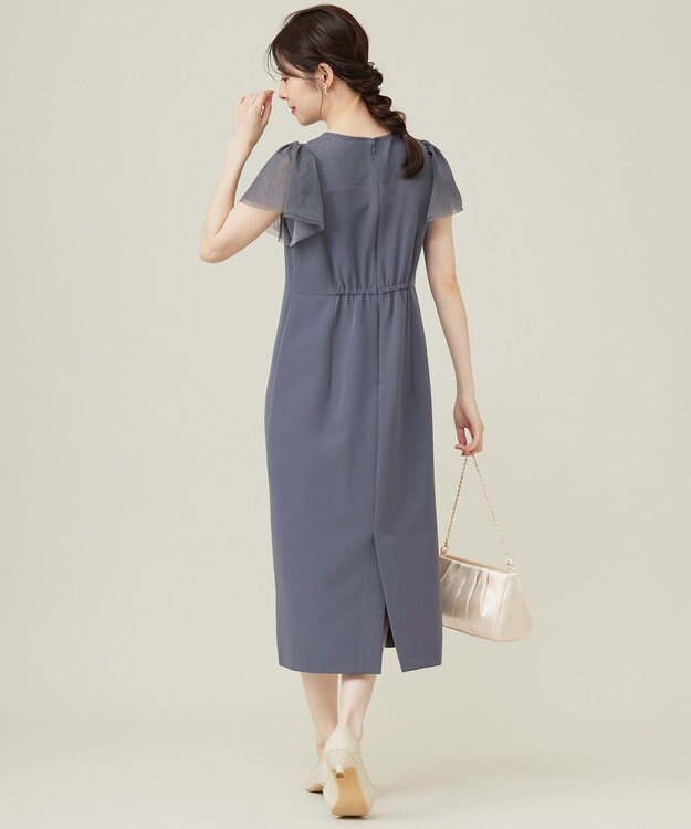 ANY SIS フリルスリーブペンシル ドレス ブルーグレー