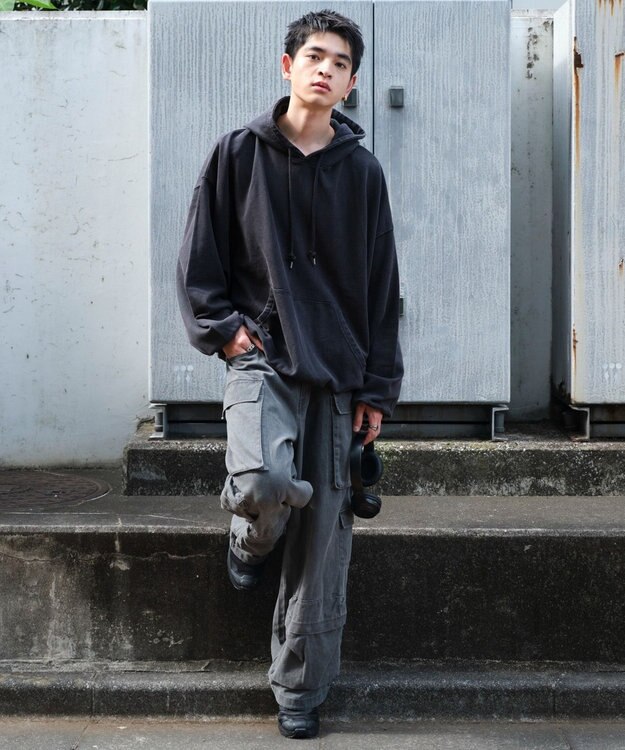 WEGO アシッドウォッシュバルーンパーカー ブラックその他