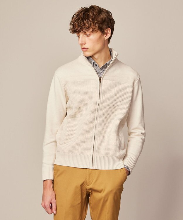 JOSEPH ABBOUD 【洗える】コットンバルキーニットブルゾン アイボリー系