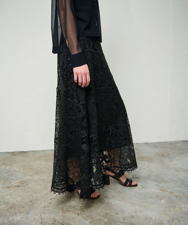 GRACE CONTINENTAL ケミカルレースパッチワークスカート ブラック