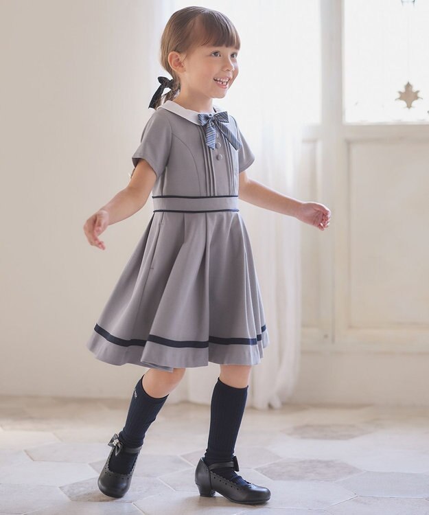 ANY KIDS ボレロ付き ワンピース ネイビー×グレー無地