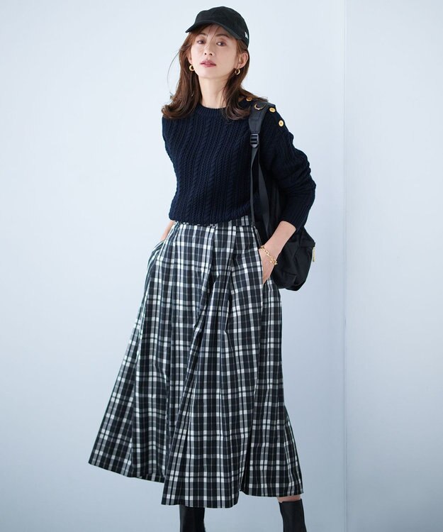 23区 【洗える】ウールコード 肩ボタンケーブル柄 ニット ダークネイビー系