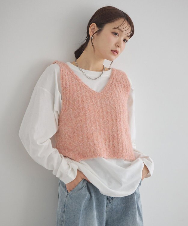 earth music&ecology ＭＩＸカラーブークレニットビスチェ Pink Orange