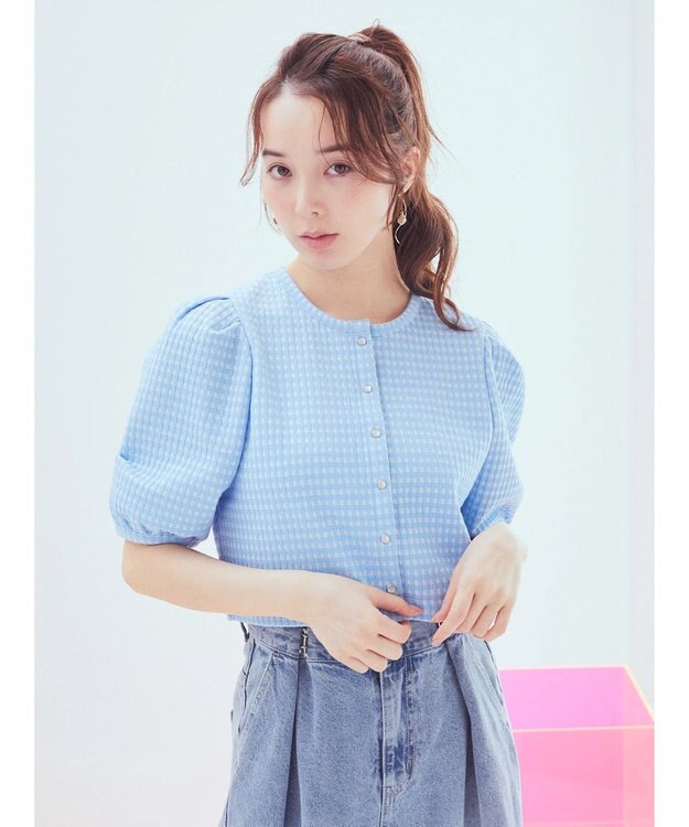 earth music&ecology カットジャガードカーディガン Blue