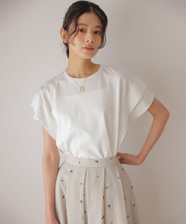 組曲 S GIZAコットンドルマンスリーブ Tシャツ アイボリー系