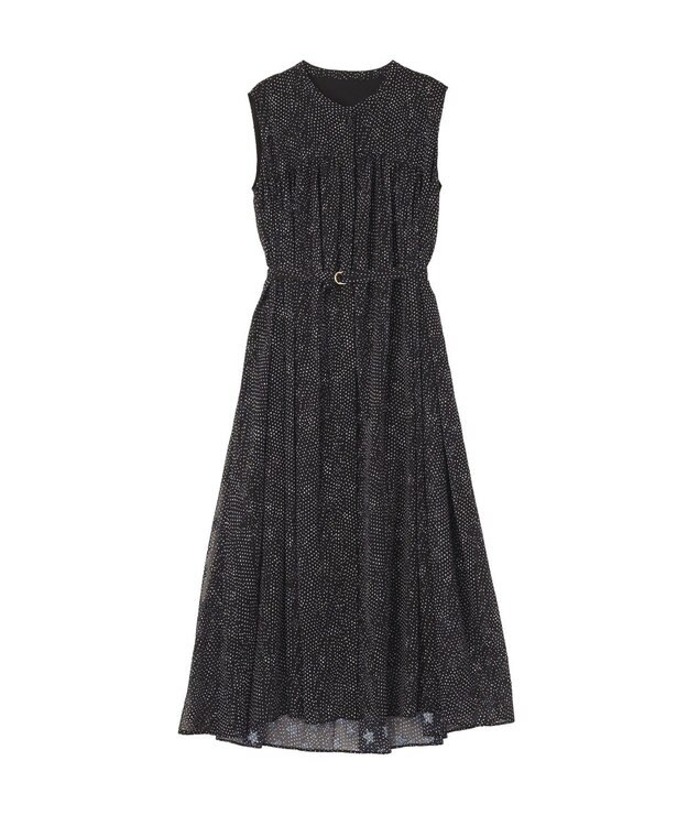 YECCA VECCA シアードット柄ギャザーワンピース Black