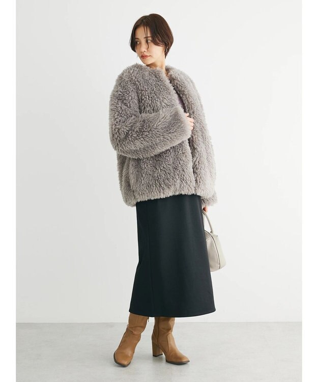 Green Parks ・ＥＬＥＮＣＡＲＥ　ＤＵＥ　シープファーノーカラーコート Gray Beige