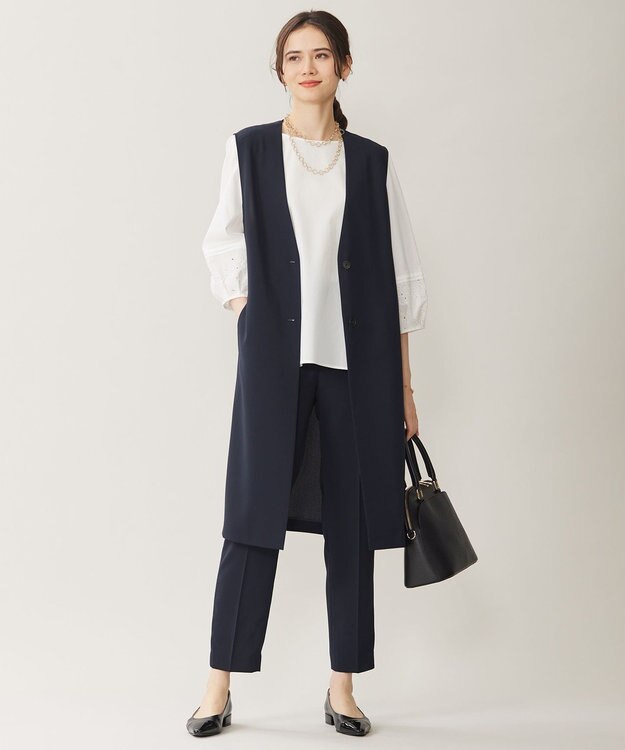 自由区 S 【セットアップ対応・UVカット・接触冷感・洗える】ライトストレッチテーパード パンツ ネイビー