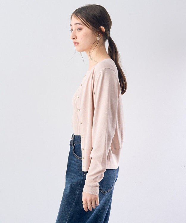 YECCA VECCA ラメ混クルーネックカーディガン Pink