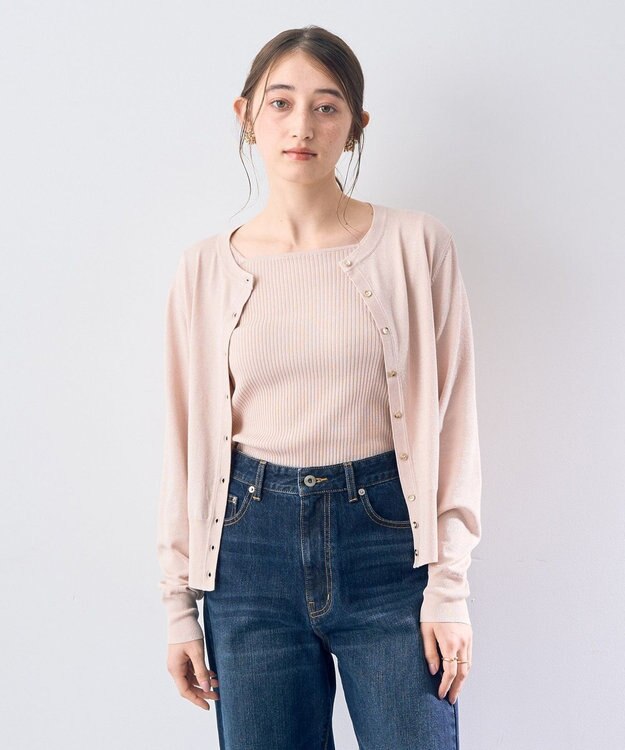 YECCA VECCA ラメ混クルーネックカーディガン Pink