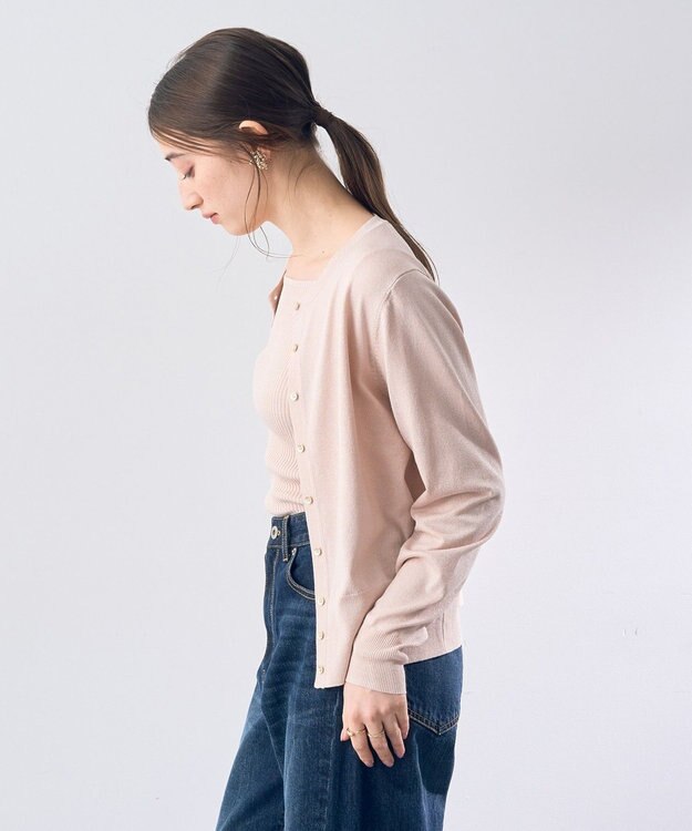 YECCA VECCA ラメ混クルーネックカーディガン Pink