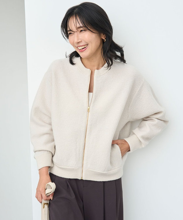 UNFILO ウールミルド ZIPニットブルゾン グレージュ