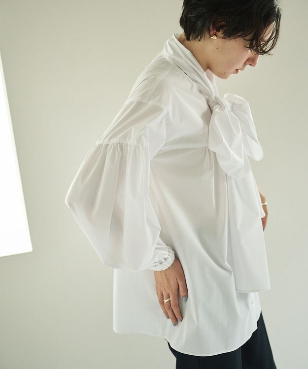 #Newans 【シワになりにくい/洗濯機可能/袖ゴム】ビッグリボンブラウス ホワイト