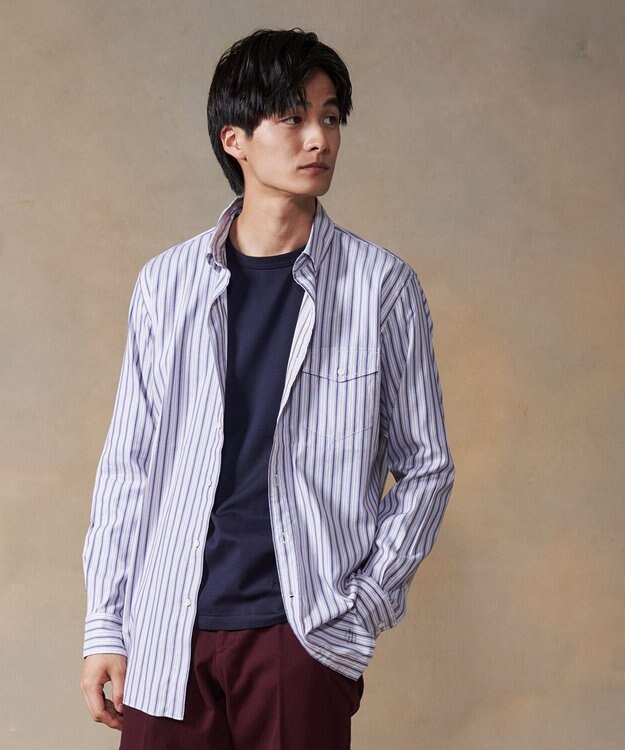 J.PRESS MEN オーガニックコットン ダブルチューブマルチストライプ シャツ
