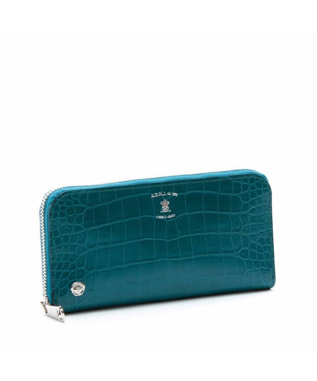 A.D.M.J. 牛革クロコ型押し ラウンドファスナーウォレット BLUE TOPAZ