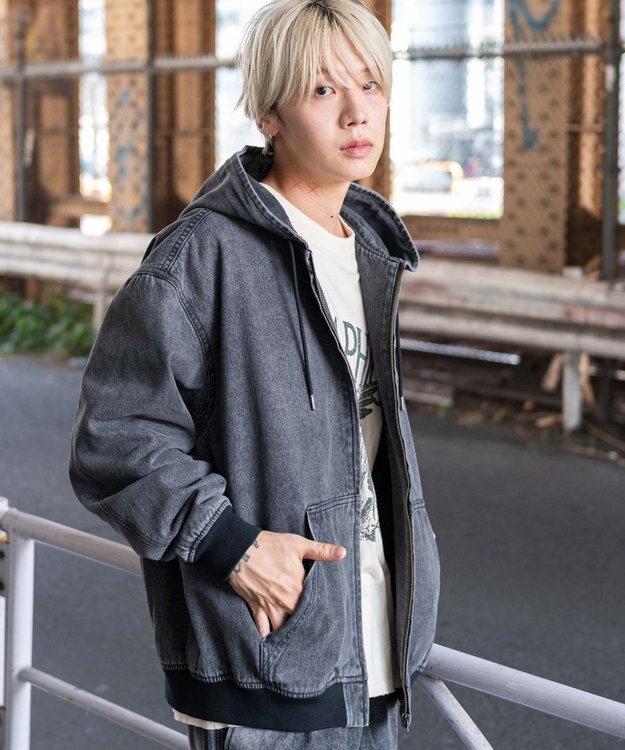 WEGO 【ユニセックス着用ITEM/MLサイズ展開】ワーカーズフードブルゾン デニムブラックソノタ