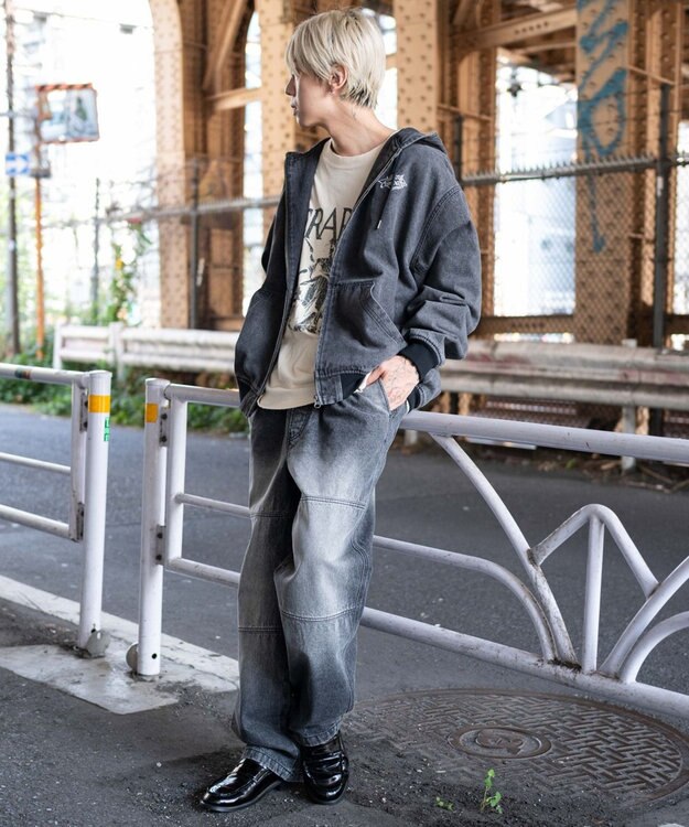 WEGO 【ユニセックス着用ITEM/MLサイズ展開】ワーカーズフードブルゾン デニムブラックソノタ