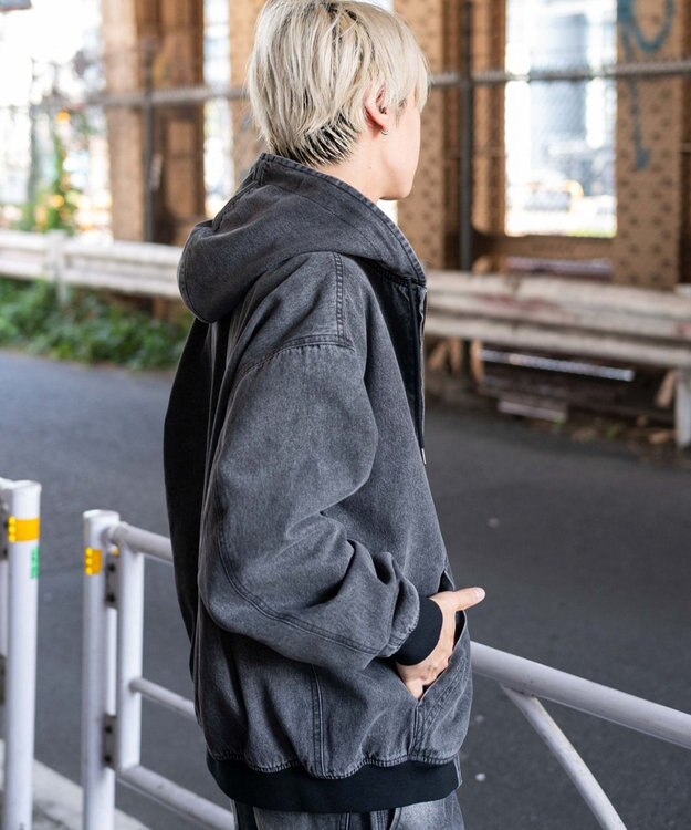 WEGO 【ユニセックス着用ITEM/MLサイズ展開】ワーカーズフードブルゾン デニムブラックソノタ