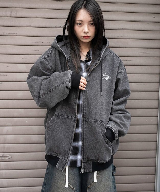 WEGO 【ユニセックス着用ITEM/MLサイズ展開】ワーカーズフードブルゾン デニムブラックソノタ