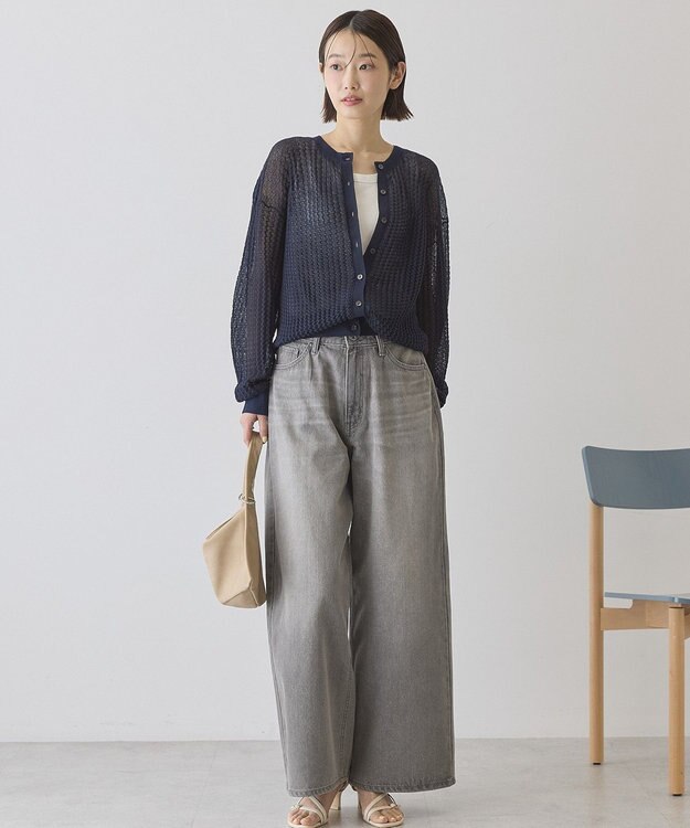 AMERICAN HOLIC 【前後2WAY】透かし編みニットカーディガン Navy