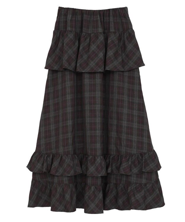 Green Parks ■ＥＳＣＡＲ　チェックペプラムフレアスカート Purple