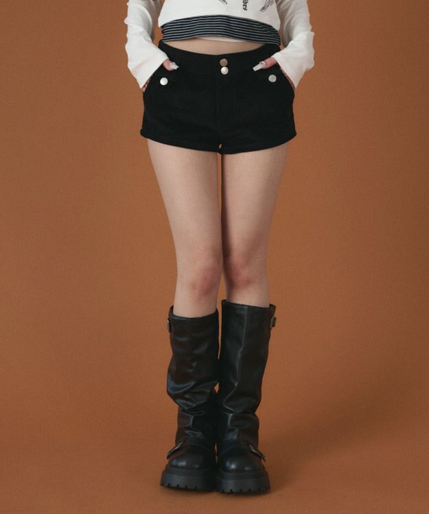 WEGO コーデュロイマイクロショートパンツ ブラック