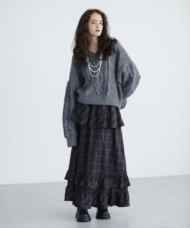 Green Parks ■ＥＳＣＡＲ　チェックペプラムフレアスカート Purple