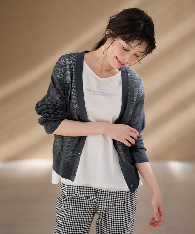 ANY L メッシュカーディガン チャコール