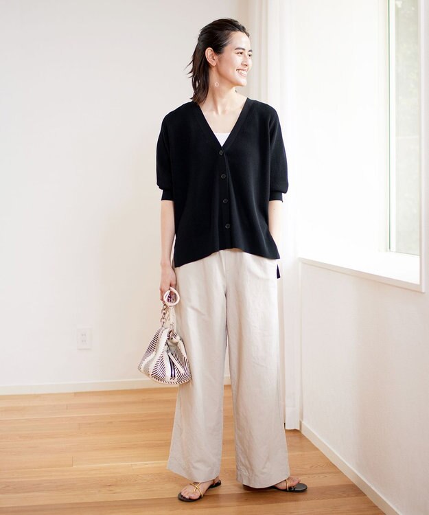 UNFILO ハーフスリーブ畔カーディガン ブラック