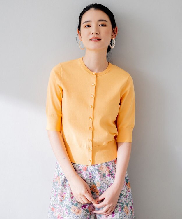 組曲 【5色展開・洗える】MINA半袖 カラーカーディガン オレンジ系