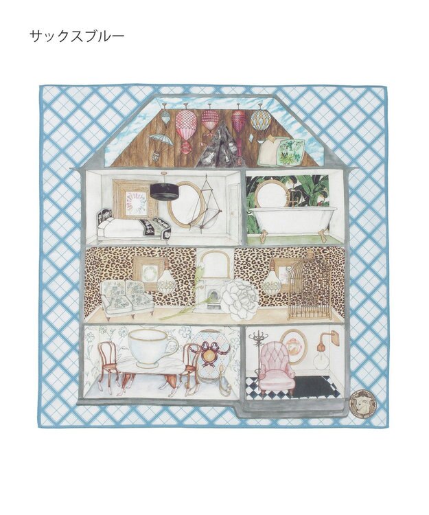 MOONBAT SWASH LONDON(スウォッシュロンドン） コットンハンカチーフ DOLLSHOUSE SURREALIST 52×52 日本製 サックスブルー