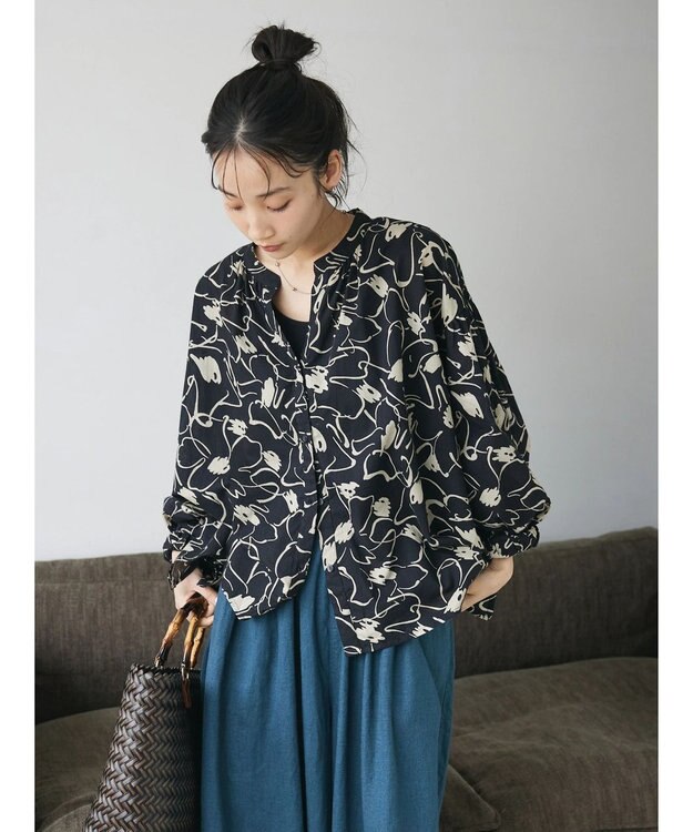 CRAFT STANDARD BOUTIQUE インド綿アソート柄シャツチュニック Black