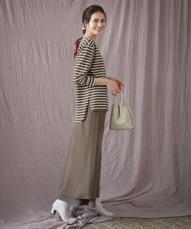 23区 【SLOW/一部店舗限定】ギザコットンボーダー ボートネックカットソー モカxオフホワイトボーダー