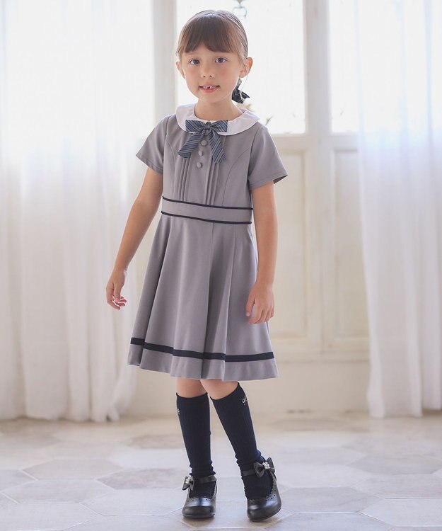 ANY KIDS ボレロ付き ワンピース ネイビー×グレー無地