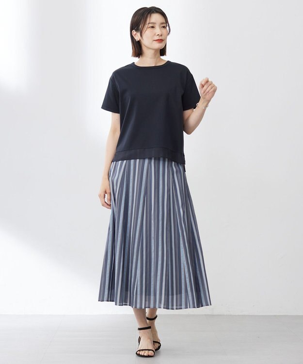 J.PRESS LADIES 【WEB限定カラーあり・洗える】コットンスムース シアーデザイン カットソー ネイビー系