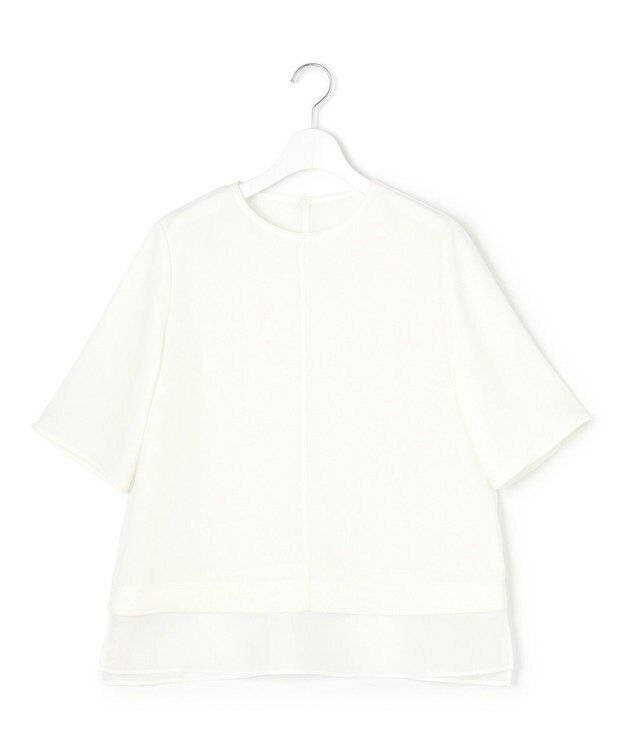 23区 【吸水速乾/UVカット/接触冷感】ストレッチジョーゼット シアーコンビ カットソー ホワイト系