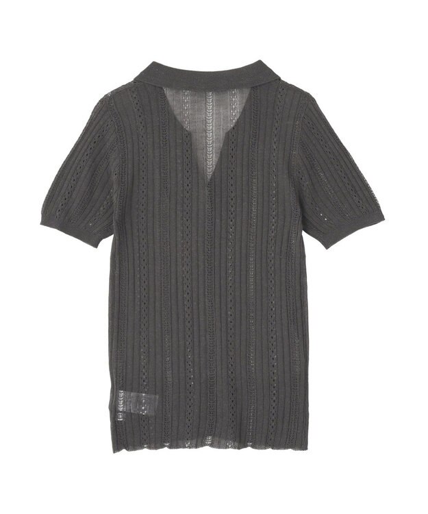 CRAFT STANDARD BOUTIQUE レースニット衿付き半袖カーディガン Dark Gray