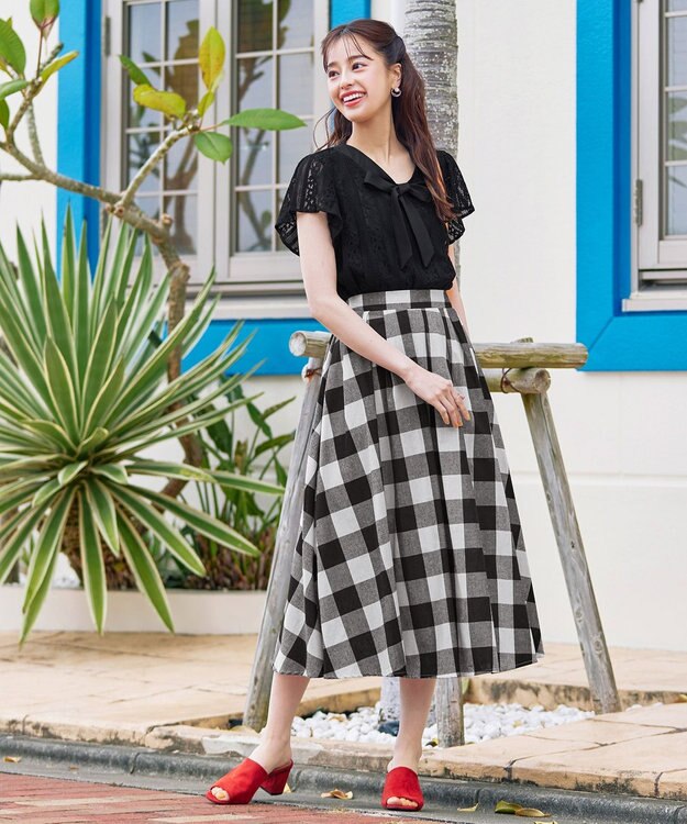 Tiaclasse 【洗える】幅広く活躍が期待できるボウタイレースブラウス ブラック