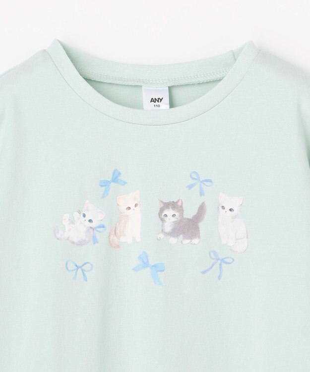 ANY KIDS 【綿100%】ネコアソート 長袖Tシャツ ミント