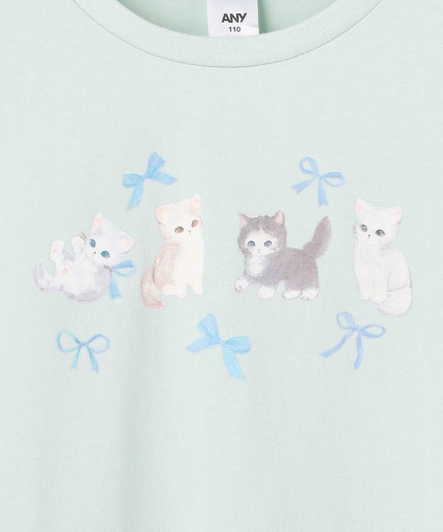 ANY KIDS 【綿100%】ネコアソート 長袖Tシャツ ミント