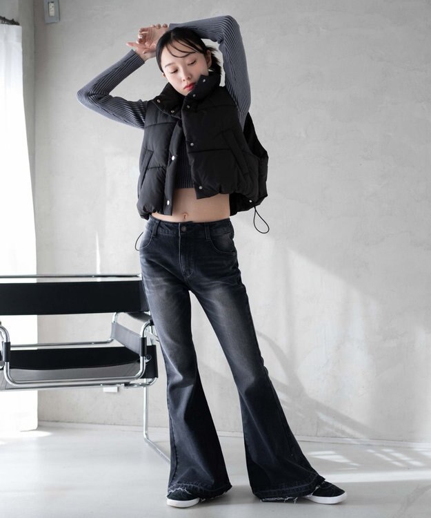 WEGO ローライズスーパーフレアデニムパンツ ブラック