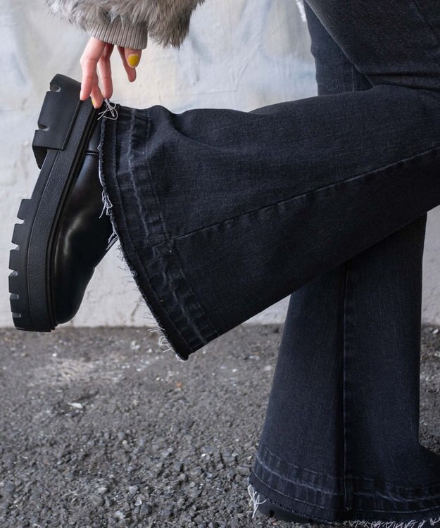 WEGO ローライズスーパーフレアデニムパンツ ブラック