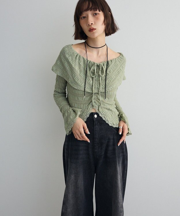 Green Parks シャーリングオフショルプルオーバー Mint