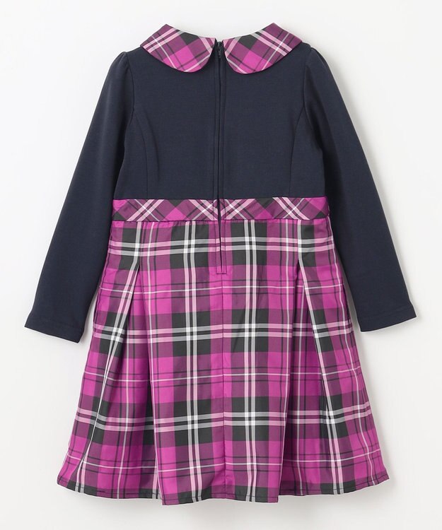 組曲 KIDS 【110-140㎝】チェックタフタドッキング ワンピース ベリーピンク系
