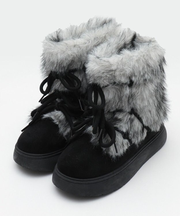 WEGO ボリュームファーレースアップFムートンブーツ ブラック