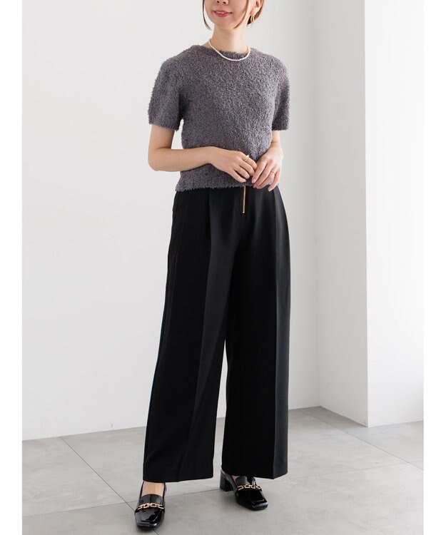 Te chichi テープヤーン前後2WAY5分袖カーディガン グレー