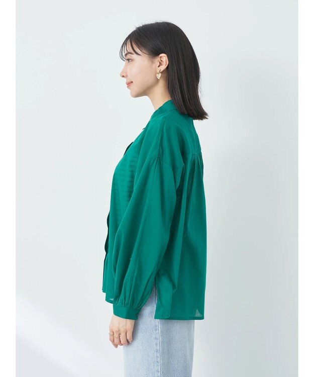 earth music&ecology コットンボイルギャザーシャツ Green