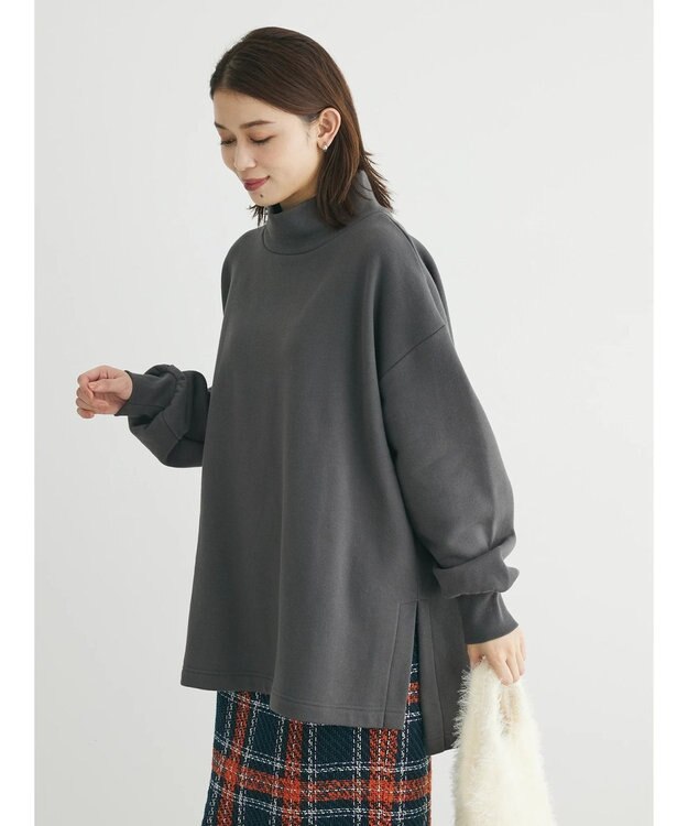 Green Parks Ｂｒｕｓｈｅｄ　タートル裏起毛チュニック Gray