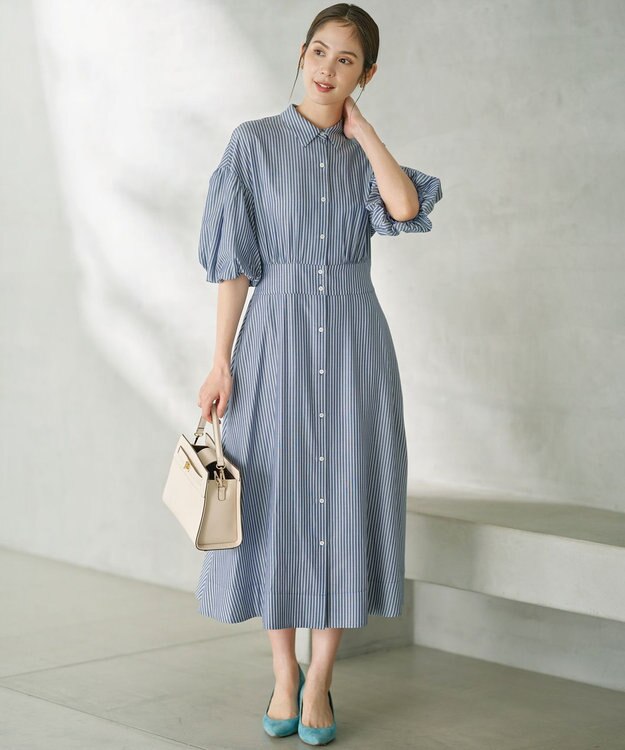 組曲 S 【WEB限定カラーあり】ボリュームスリーブシャツワンピース 【WEB限定】ブルー系9