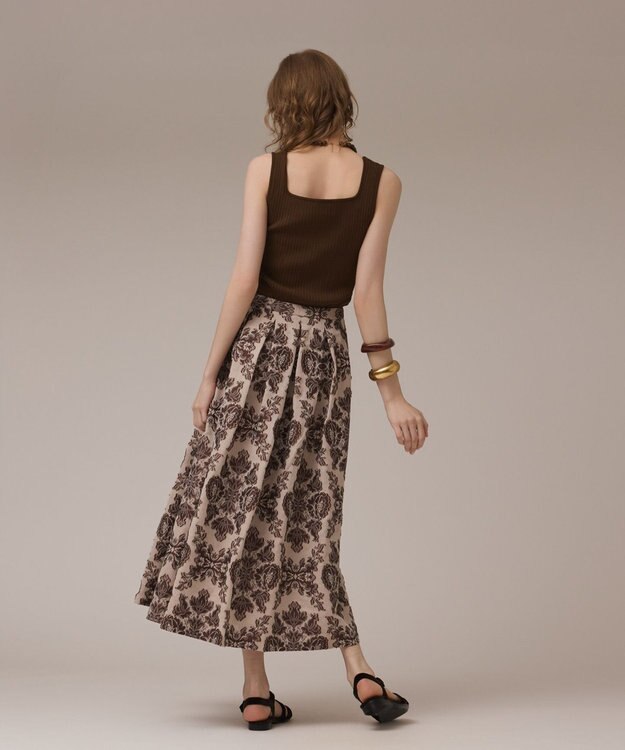 GRACE CONTINENTAL ダマスクジャガードタックスカート ブラウン